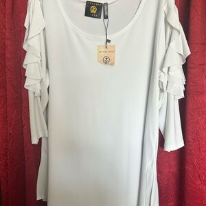 Vecceli Italy White Ruffled Sleeve Top